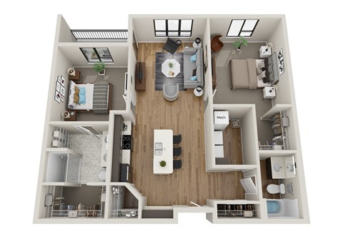 Floor plan for 2 beds, 2 baths, 1200 sqft